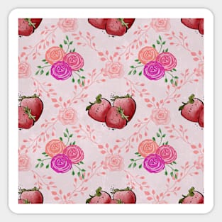 Strawberry & roses, spring pattern Sticker